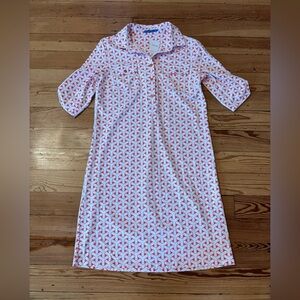 J McLaughlin Lawrence Shirt Dress Woman’s Size M Coral White Bond 3/4 Sleeve
